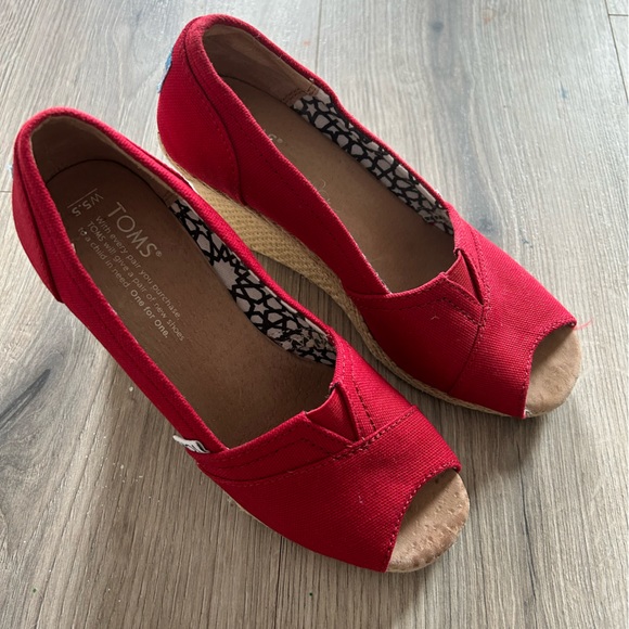 TOMS CALYPSO OPEN TOE WEDGE RED - Picture 2 of 4